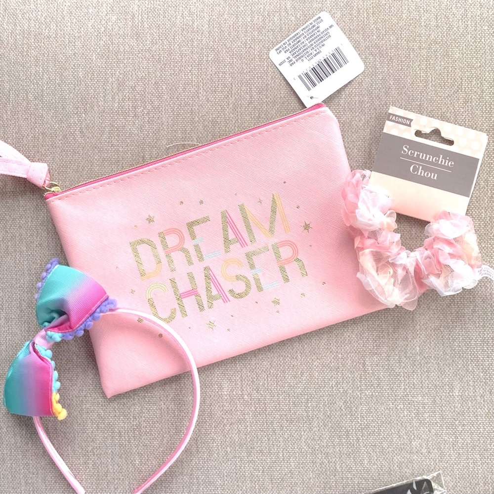 Girls Hair Accessories With Zipper Bag Scrunchy & Headband New With Tags